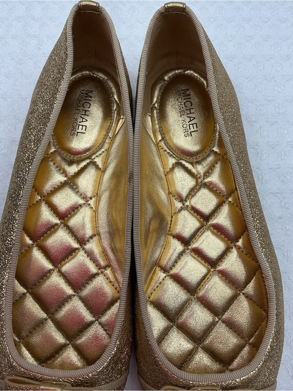 Michael Kors Gold Metallic Quilted Ballet Flats with Bow - Picture 6 of 10